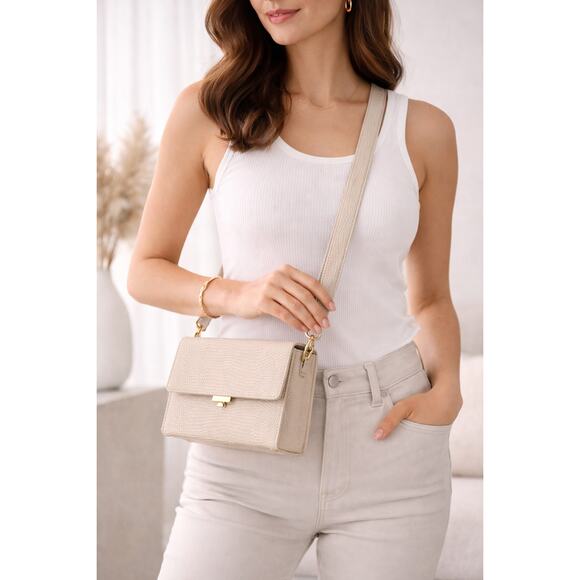 JW PEI Handbags - JW Pei Croc-Embossed Crossbody Bag Ivory Vegan Leather Minimalist Modern Classic